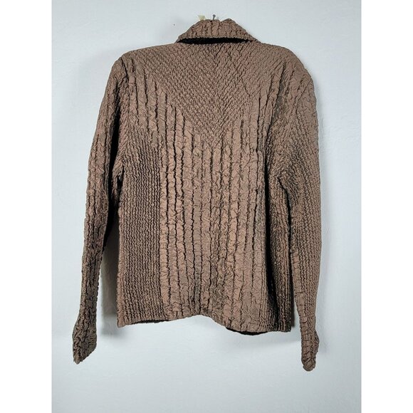 UBU Womens Textured Crinkle Jacket Medium Brown Polyester Zip-Up Lightweight - Picture 2 of 7